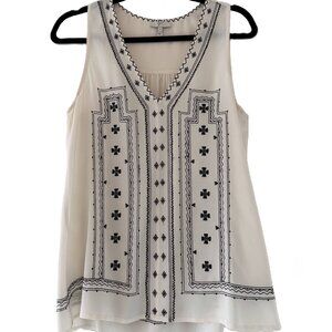 Joie White Silk Tank with Black Embroidery | Elegant Top